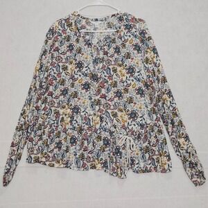 Time‎ and Tru Plus Size XL 16 18 Winter White Floral Peasant Blouse Long Sleeve